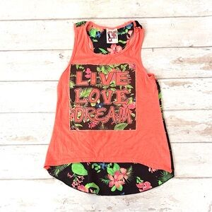 Girls 14/16 Neon Floral Tank Top Summer Shirt Live Love Dream Size 14 16
